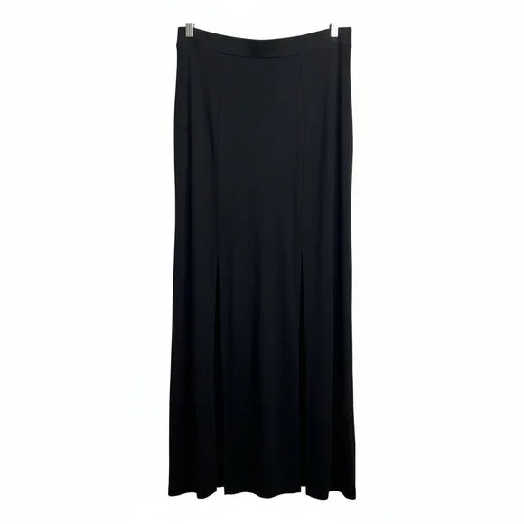 Black Flowing Maxi Skirt with Slits - Picture 3 of 6